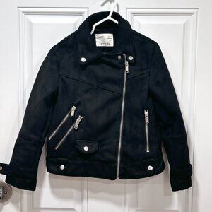 ZARA Girl's Black Moto Jacket - Size 7 (Faux Suede)